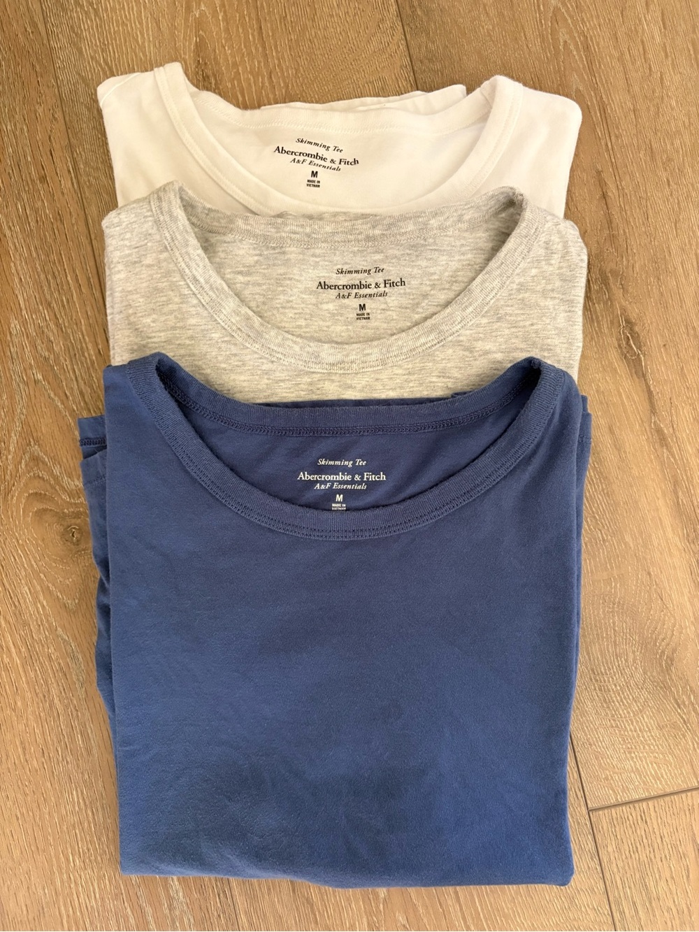 3 Abercrombie & Fitch Essential Polished Skimming Tees -Blue, Gray, White